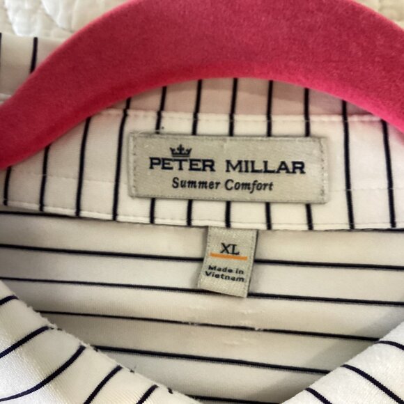 Peter Millar Summer Comfort Polo Shirt XL White & Navy Striped Short Sleeve Mens - Picture 4 of 13